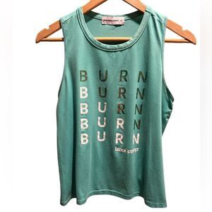 Burn Boot Camp Teal Graphic Muscle Tank Top XS | “BURN” Repeat Print